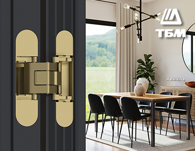Новинка ассортимента – скрытая ассиметричная дверная петля ELEMENTIS в цвете золото матовое